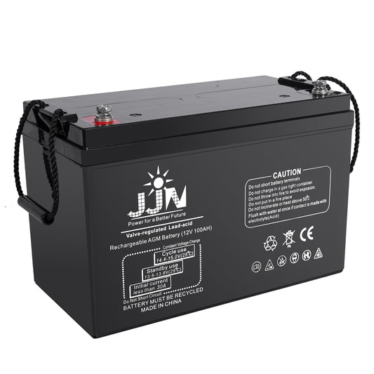 JJN 12V 100AH Deep Cycle AGM Battery SLA Rechargeable Automotive Batteries for Solar Wind RV Marine Camping UPS Wheelchair Trolling Motor, Maintenance Free