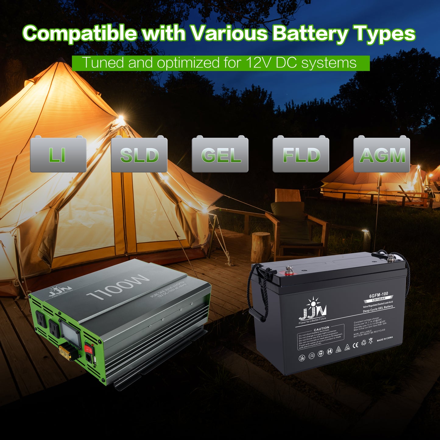 JJN 1100W Pure Sine Wave Inverter DC 12V to AC 110V/120V Convert with LCD Digital Displayer, Wired Remote Controller, Power Inverter for Off-Grid Solar System, RV, Truck, Marine, Home Backup Power