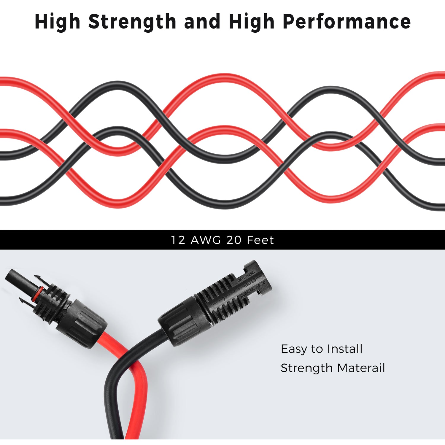 Solar Panel Extension Cable with Male to Female Solar Connectors 20Ft 12AWG