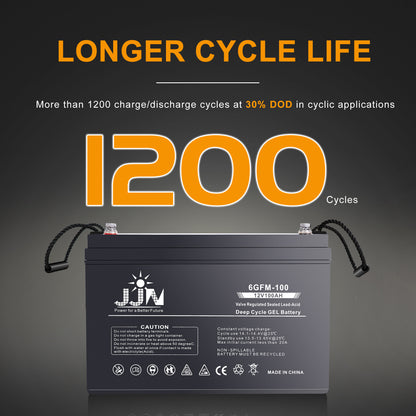 JJN 12V 100AH Deep Cycle Hybrid Gel Battery SLA VRLA Rechargeable AGM-Gel Automotive Batteries for Solar Wind RV Marine Camping UPS Wheelchair Trolling Motor, Maintenance Free