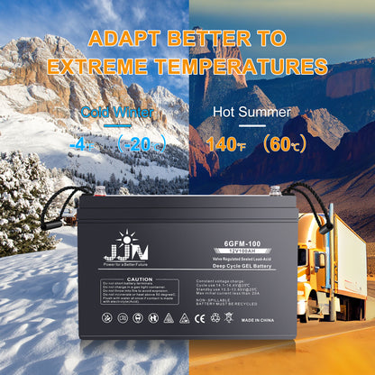 JJN 12V 100AH Deep Cycle Hybrid Gel Battery SLA VRLA Rechargeable AGM-Gel Automotive Batteries for Solar Wind RV Marine Camping UPS Wheelchair Trolling Motor, Maintenance Free