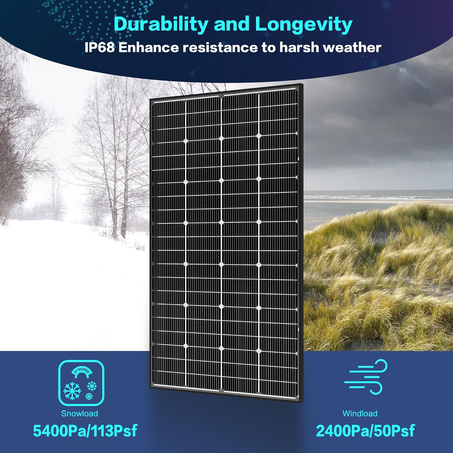 12V 200 Watt Bifacial  Solar Panel 16BB Mono High Efficiency Solar Panel