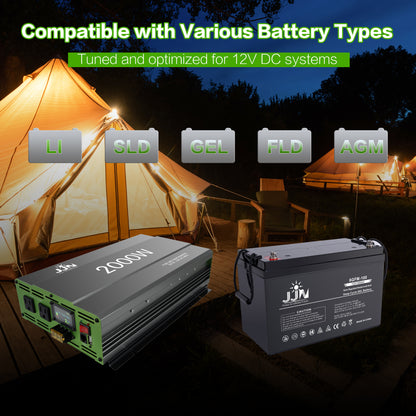 JJN 2000W Pure Sine Wave Inverter DC 12V to AC 110V/120V Convert with LCD Digital Displayer, Wired Remote Controller, Power Inverter for Off-Grid Solar System, RV, Truck, Marine, Home Backup Power