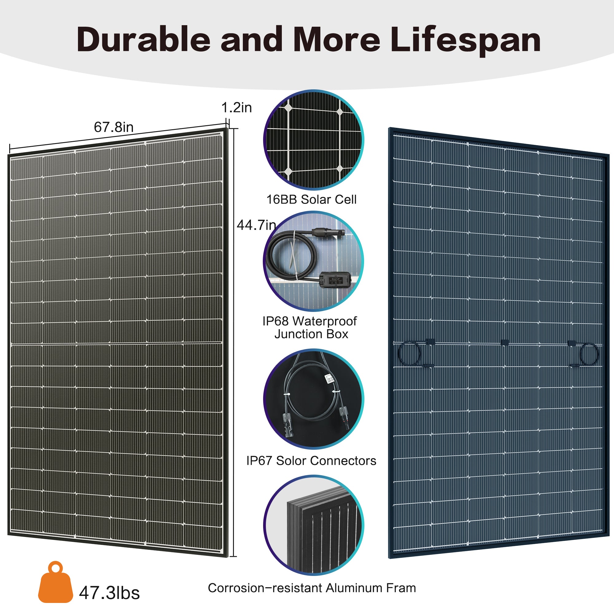 [New Arrival] 400 Watt Bifacial  Solar Panel 16BB N Type Solar Panels 12V  Mono High Efficiency Solar Panels