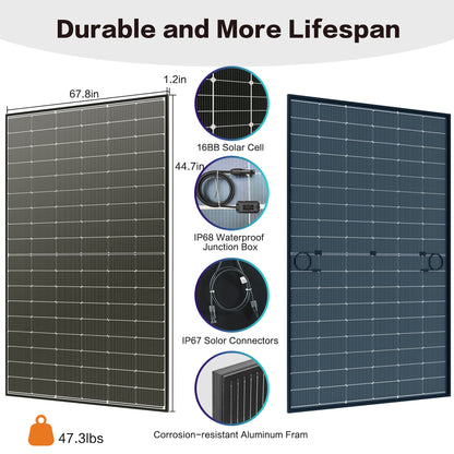 [New Arrival] 400 Watt Bifacial  Solar Panel 16BB N Type Solar Panels 12V  Mono High Efficiency Solar Panels