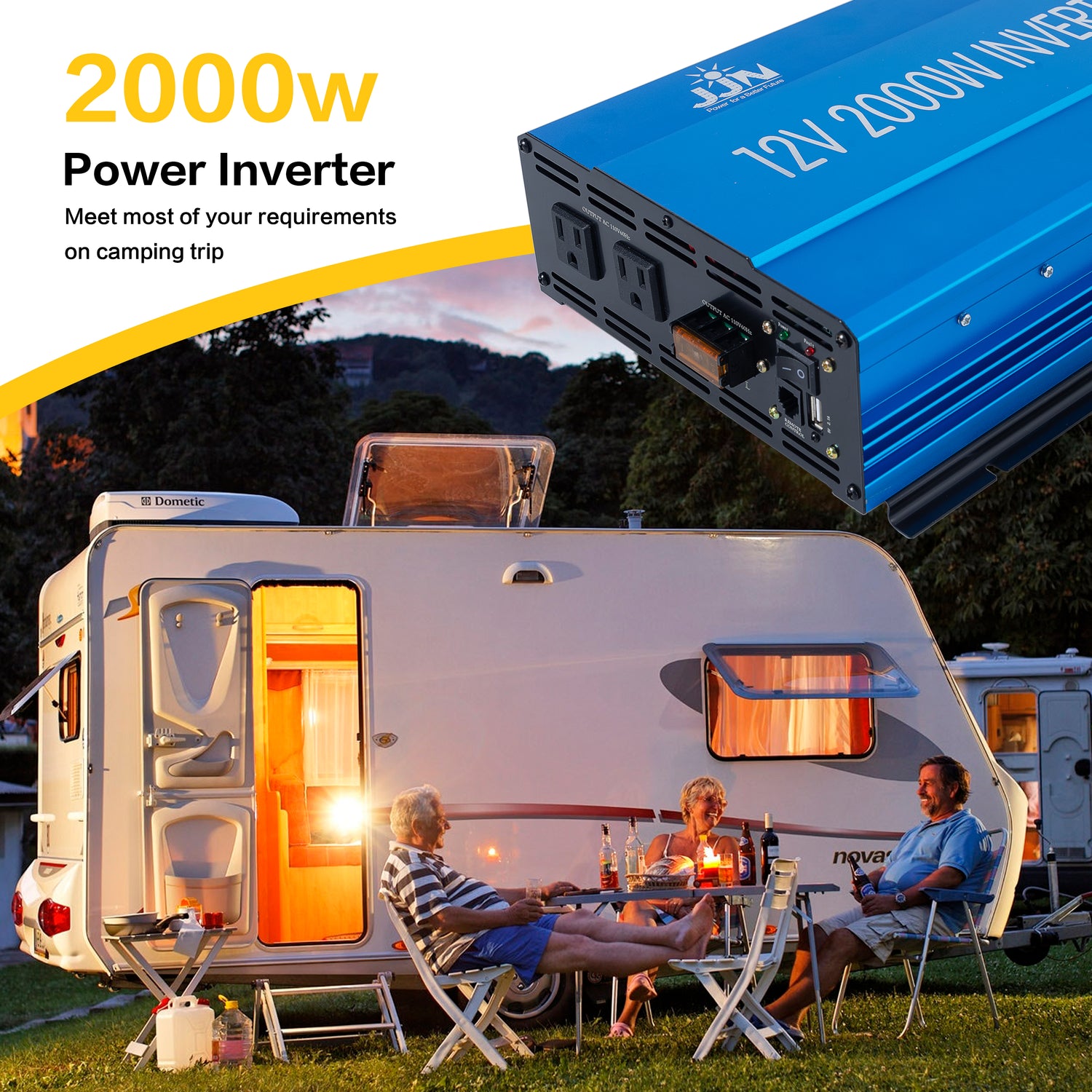 2000 watt Modified Sine Wave Inverter 12V to 110V Converter for Home, RV, Truck, Off-Grid Solar Power Inverter with Built-in 5V/2.1A USB Port, AC Hardwire Port, Remote Controller