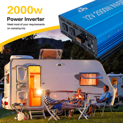 2000 watt Modified Sine Wave Inverter 12V to 110V Converter for Home, RV, Truck, Off-Grid Solar Power Inverter with Built-in 5V/2.1A USB Port, AC Hardwire Port, Remote Controller