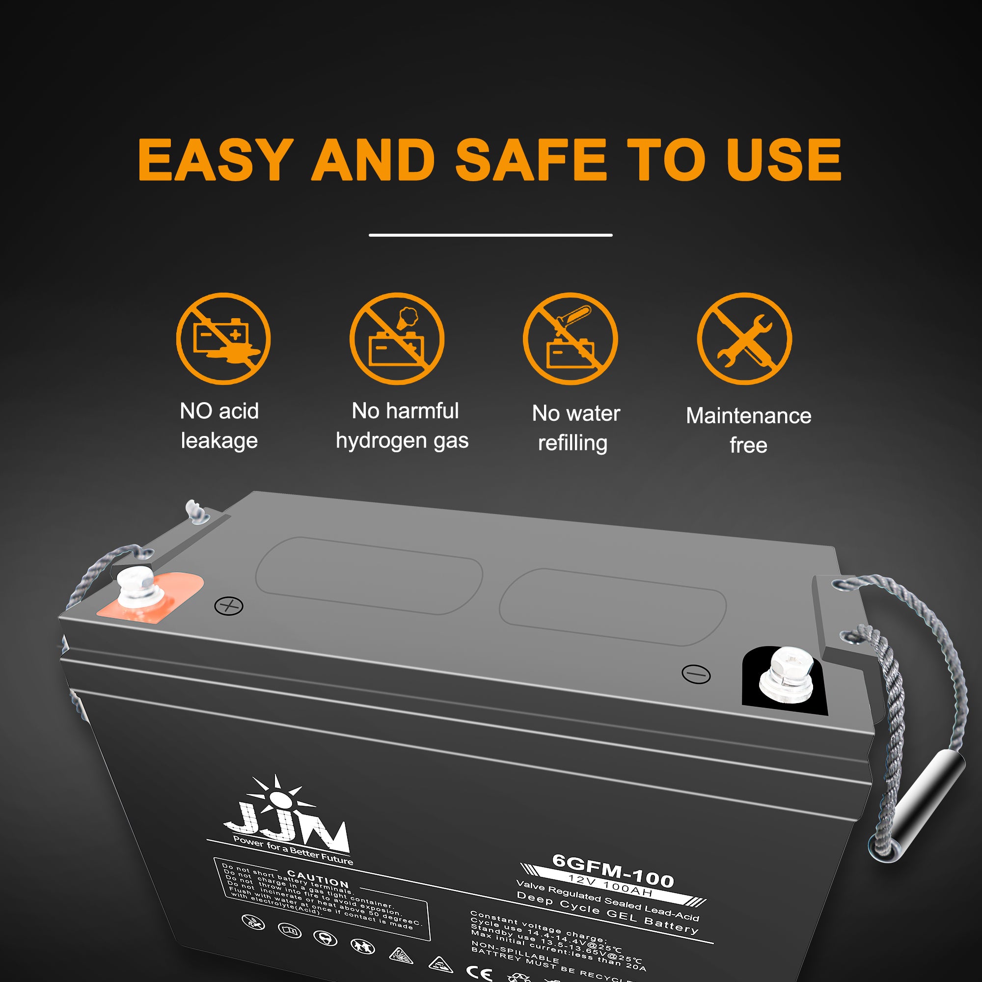 JJN 12V 100AH Deep Cycle Hybrid Gel Battery SLA VRLA Rechargeable AGM-Gel Automotive Batteries for Solar Wind RV Marine Camping UPS Wheelchair Trolling Motor, Maintenance Free