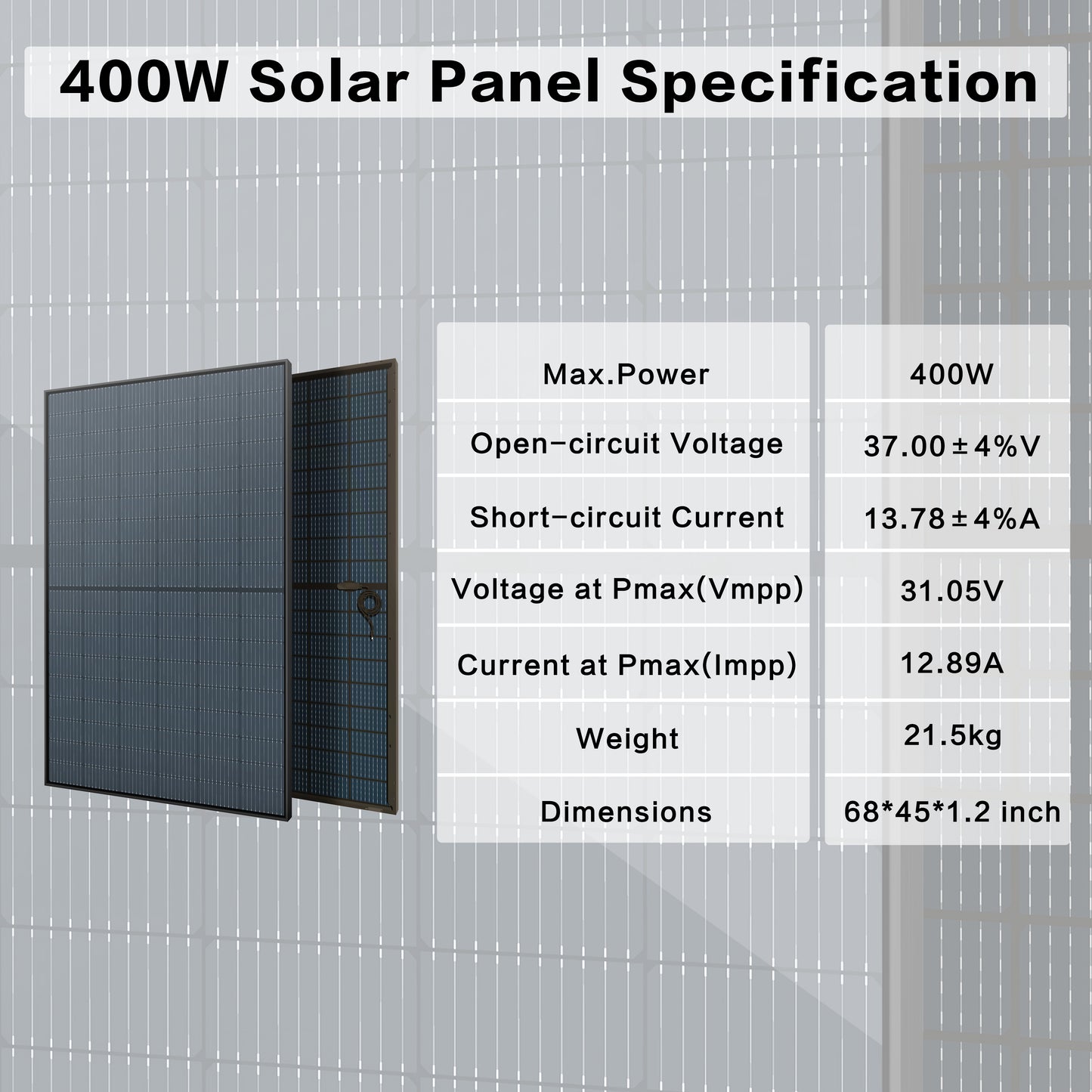 JJN Bifacial 800 Watt Solar Panels 2 Pieces 400 watt solar panels Mono. Watt Solar Panel Max. 4000 Wh Per Day