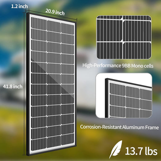 300W 12V Solar Panel Kit for RV, Trailer, Camper, Marine, Off Grid| 3pcs 100W Solar Panel, 40A PWM Solar Charge Controller,100Ah Lithium Battery + 1100W Power Inverter