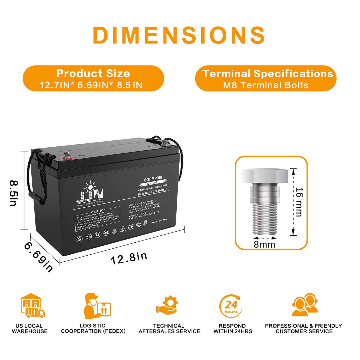JJN 12V 100AH Deep Cycle Hybrid Gel Battery SLA VRLA Rechargeable AGM-Gel Automotive Batteries for Solar Wind RV Marine Camping UPS Wheelchair Trolling Motor, Maintenance Free