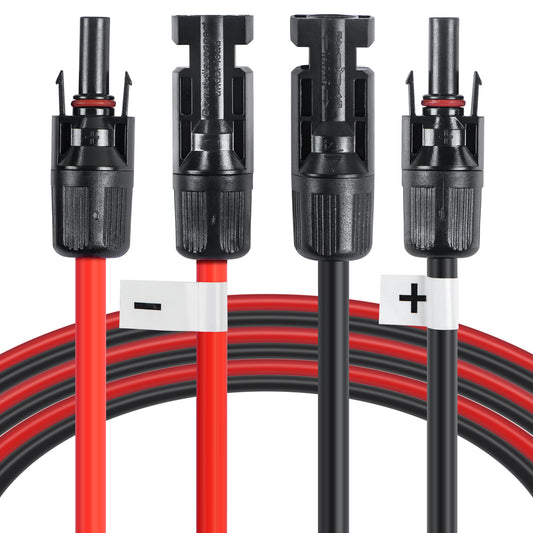 Solar Panel Extension Cable 1 Pair Solar Cable 10 Feet 12 AWG Solar Cable with Male and Female Connectors for Solar Panel Wiring(Black + Red)
