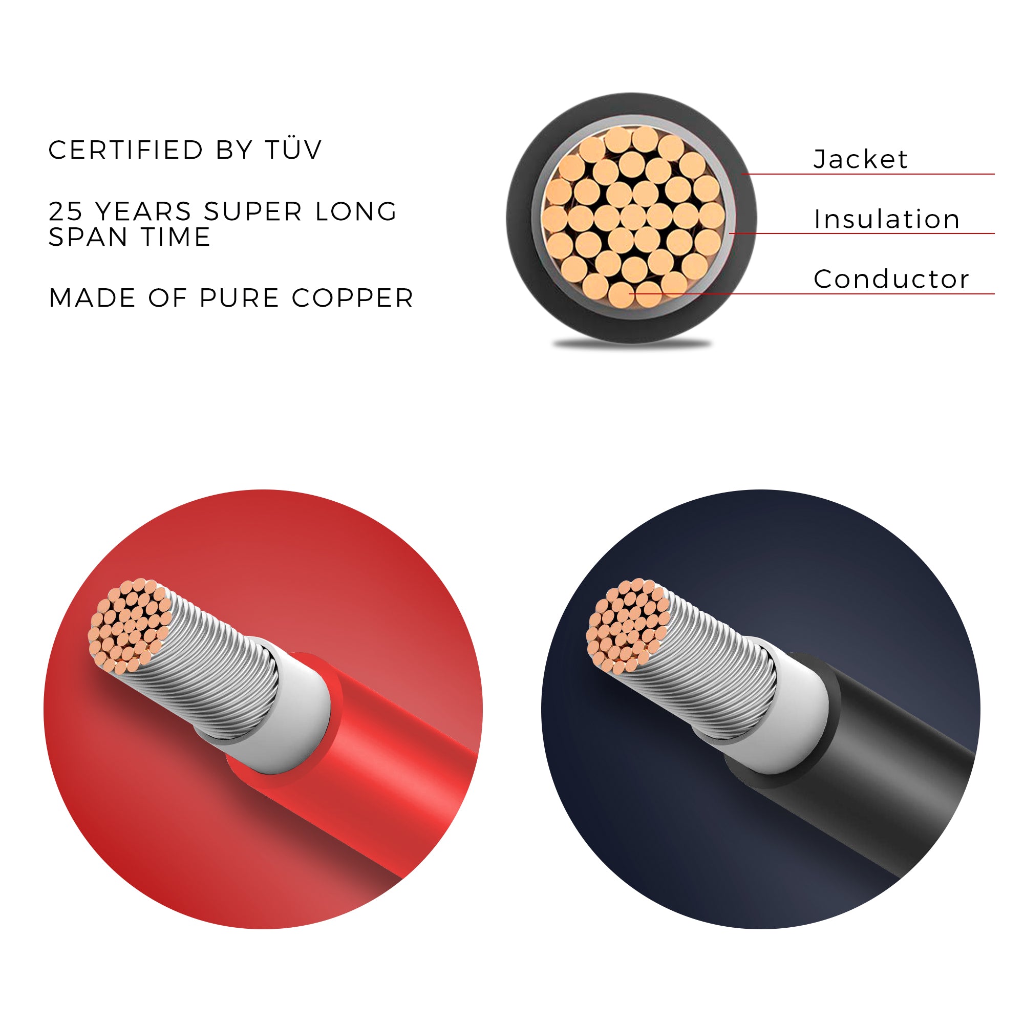 Solar Panel Extension Cable with Male to Female Solar Connectors 20Ft 12AWG