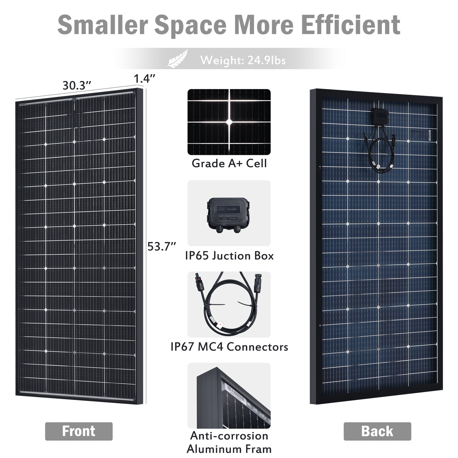 12V 200 Watt Bifacial  Solar Panel 10BB Mono High Efficiency Solar Panels