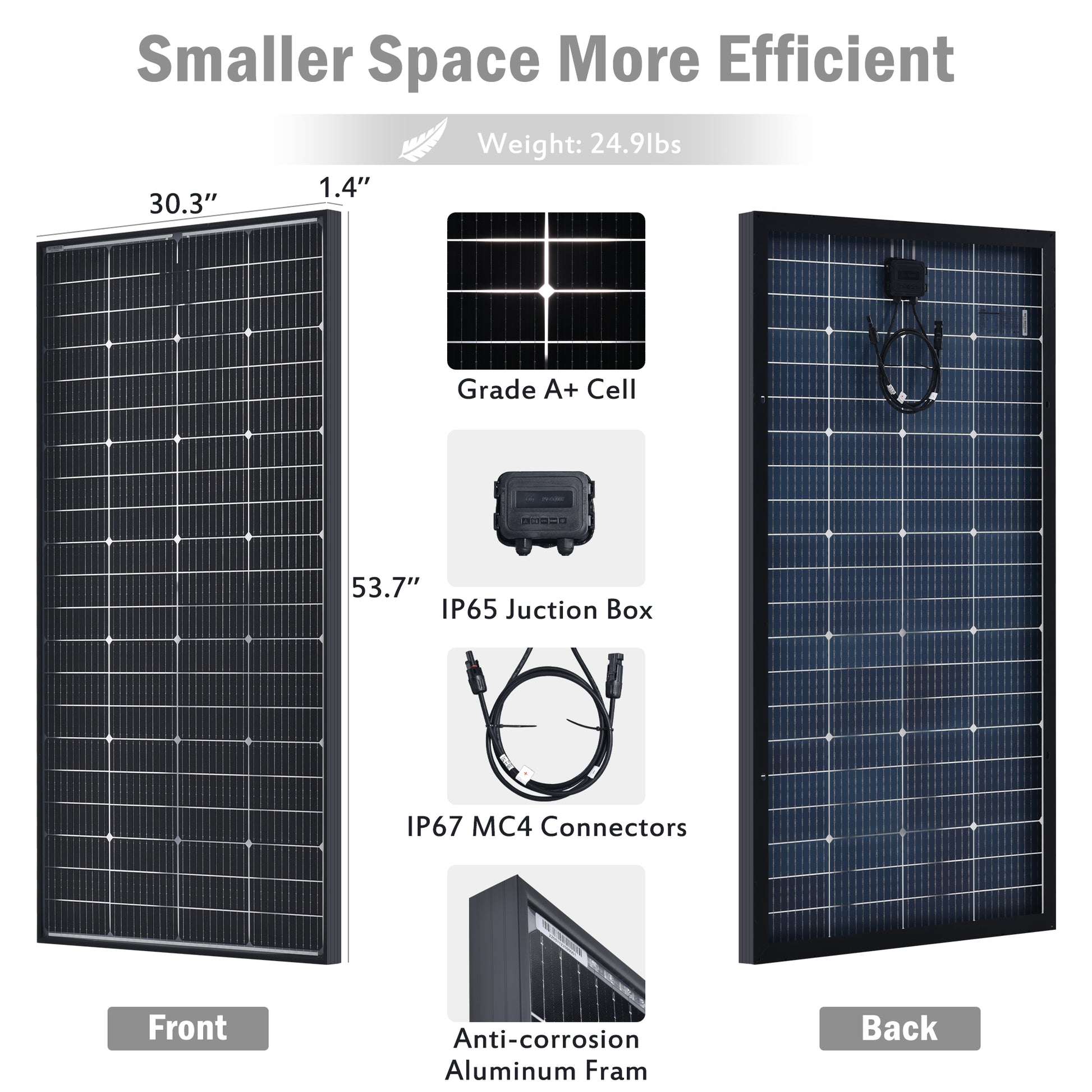JJN Bifacial 200 Watt Solar Panels 12V 10Bb Monocrystalline Solar Panel High Efficiency Solar Module for RV Home Battery Charging Farm Trailer