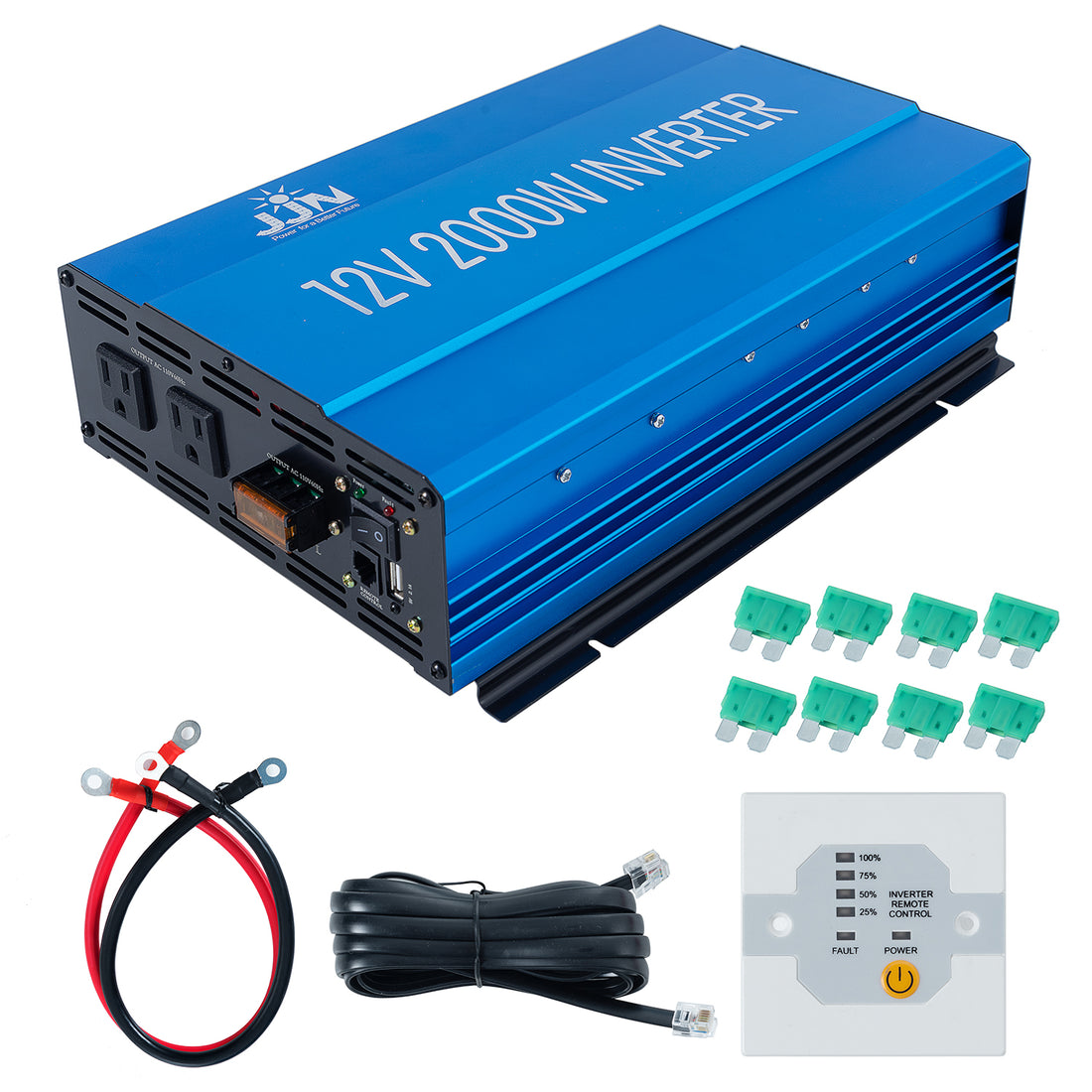 2000 watt Modified Sine Wave Inverter 12V to 110V Converter for Home, RV, Truck, Off-Grid Solar Power Inverter with Built-in 5V/2.1A USB Port, AC Hardwire Port, Remote Controller