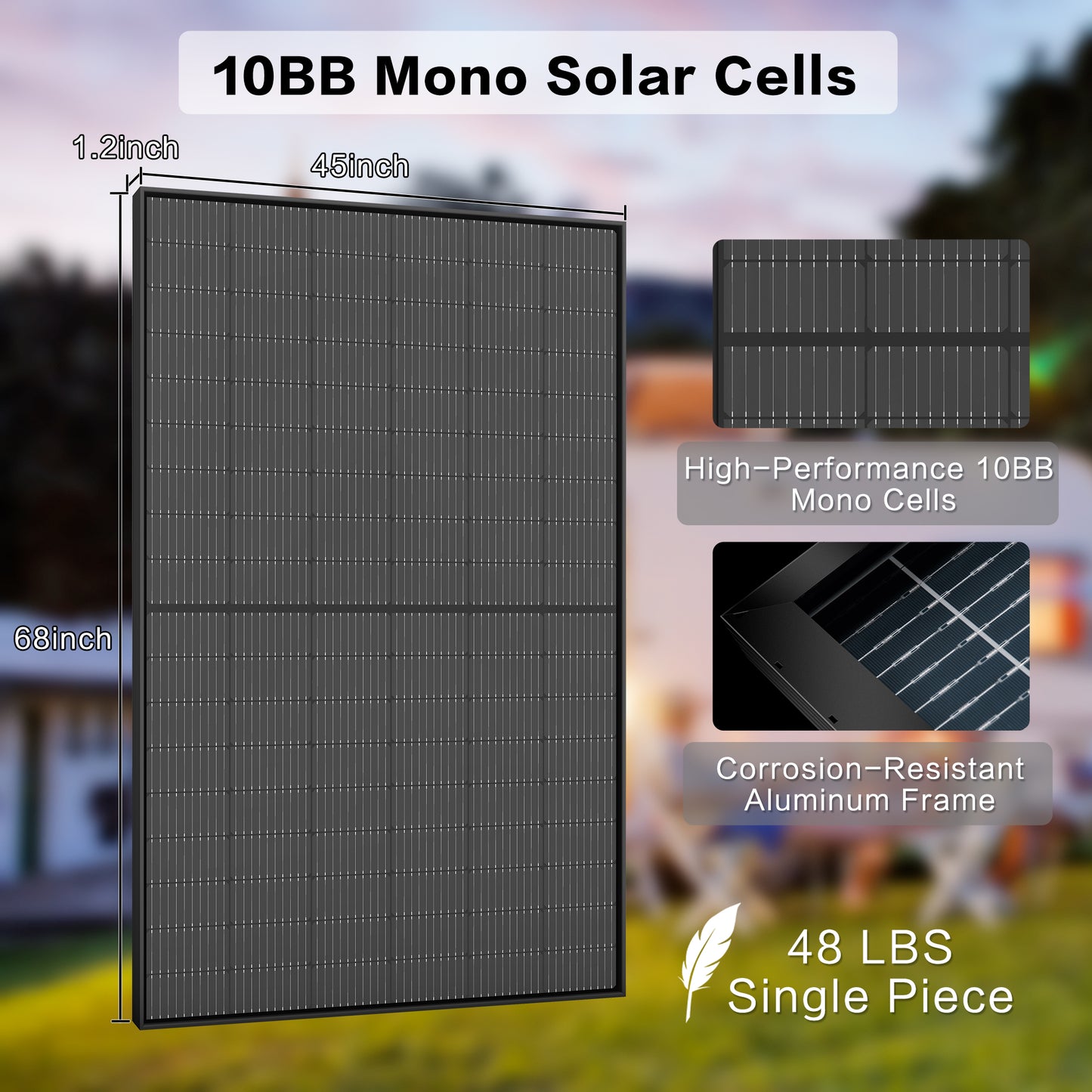 Bi-facial 400 Watt Monocrystalline Solar Panel 20 Pieces Total 8000 Watt Power 40000Wh Per Day 10BB Solar Panels High Efficiency Solar Module Off Grid System